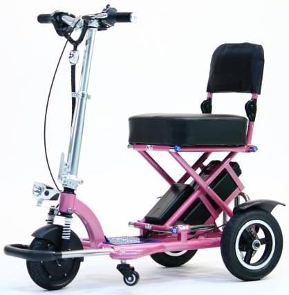 TRIAXE SPORT Foldable Electric Mobility Scooter + Cane & Cup Holder (Pink)