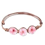 Botrong Hand-woven Transparent Glass Dried Flowers Wax Rope Leather Bracelet for Women Girl (A)
