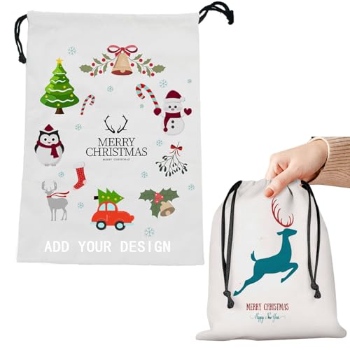 26inch Personalized Christmas Bag custom Name And Intial Letter Photo Image Canvas Drawstring Pocket Christmas Xmas Sack Decoration Birthday Laundry Gift Bag X-Large