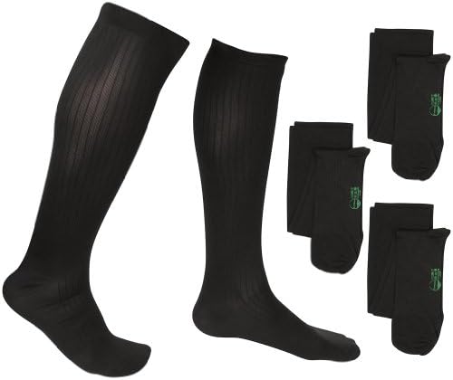 3 Pair EvoNation Men's Travel USA Made Graduated Compression Socks 8-15 mmHg Mild Pressure Medical Quality Knee High Orthopedic Support Stockings Hose - Best Comfort, Fit, Circulation (Large, Black)