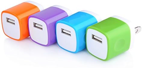 Wall Charger, AiGoo 4 Pack 5V/1AMP USB Power Home Travel Wall Charger Adapter for iPhone 6 Plus, 6s Plus, iPad, Tablet, Samsung Galaxy S6, HTC, LG and More USB Devices (Orange, Blue, Purple, Green)