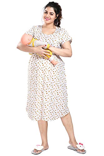 Women's Knee Length Cotton Printed Feeding Nighty/Nursing Nighty
