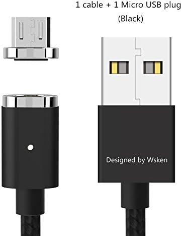 WSKEN Mini 2 Metal Magnetic Micro USB Data Charger Cable for Iphone,3.3FT Nylon Braided Fast Charger with Indicator LED for Iphone 5 5S SE 6 6S 7 7 Plus Ipad Ipod (Micro USB (Black))