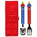 Brick Figure Flatware Spoon Fork Utensil Case Set Toddler Kids Children (NON-TOXIC MATERIAL USED PRODUCT) (Red)