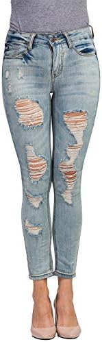 Women's Light Blue Denim Stretch Destroyed Hole Ripped Skinny Pants (3, blue)