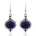 925 Sterling Silver Lapis Lazuli Gemstone Indian Inspired Vintage Oval Dangle Hook Earrings 1.5