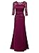 Miusol Women's Retro Floral Lace Vintage 2/3 Sleeve Slim Ruched Wedding Maxi Dress, Wine Red XL