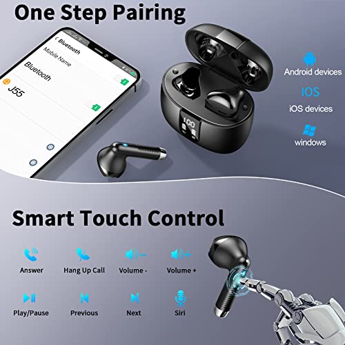 Bluetooth Headphones, In-Ear Headphones, Wireless Bluetooth 5.4 Headphones with 4 Mics, ENC Noise Cancelling Earbuds, 48H Deep Bass, IP7 Waterproof Earphones, LED Display, USB-C