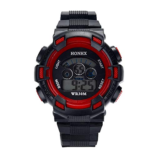 Mens Military Watch Stopwatch,Waterproof Boys Digital LED Sports Watch Kids Alarm Date Watch Gift (Red)