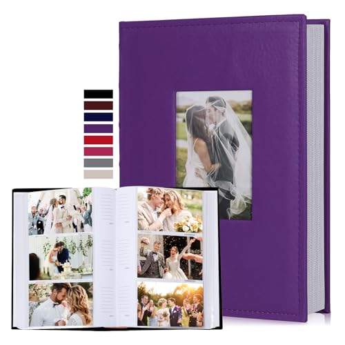RECUTMS Premium Leather Cover Family Wedding Anniversary Baby Vacation Life Record Photo Album 300 Pockets Holds 4x6 Photos 3 Pockets Per Page Picture Book (Purple)