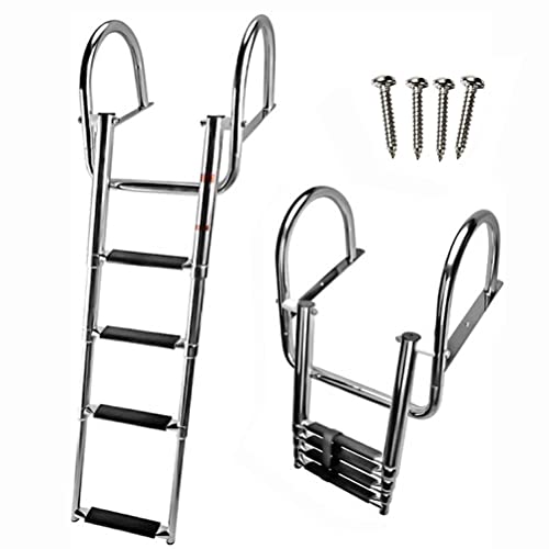 COCLF 4 Steps Pontoon Boat Ladder, Stainless Steel Folding Telescoping