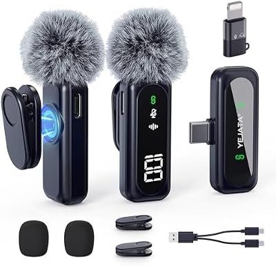Drahtloses Mikrofon mit digitalem Batterieanzeige - 2er-Pack USB-C Mini-Mikrofon für iPhone 15/16/Android/PC/iPad/Tablet, 360° omnidirektionales Mikrofon mit Geräuschunterdrückung mit 100FT
