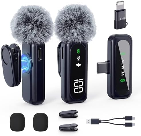 Drahtloses Mikrofon mit digitalem Batterieanzeige - 2er-Pack USB-C Mini-Mikrofon für iPhone 15/16/Android/PC/iPad/Tablet, 360° omnidirektionales Mikrofon mit Geräuschunterdrückung mit 100FT