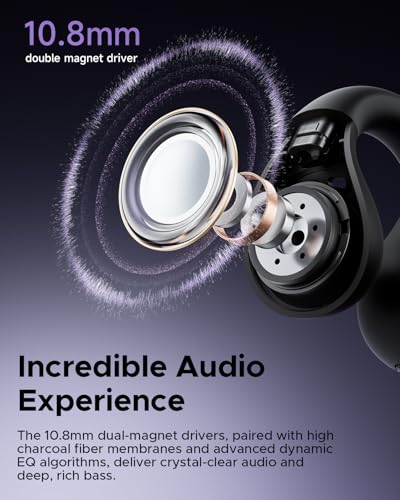 truefree B1 Open Ear Bluetooth Headphones Clip On Sport Wireless Bluetooth 5.4 Earphones Comfort, 3D Sound, Dynamic EQ App, Lightweight Stable, Only 5 g, Playtime 25 Hours (Black)