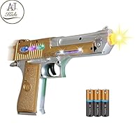 ANJ Kids Toys - Pretend Play Toy Gun for Boys | Toy Pistol Gun with Flashing Lights and Sound | Detailed Craft with Rapid Firing and Vibrating (Age 3+, Batteries Included) (Golden Pistol)