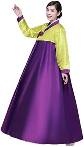 XINFU Korean Traditional Women's Hanbok Set Long Sleeve Colorful Dress Cosplay Costume