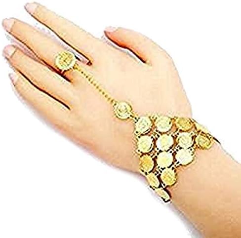 Victorian 18K Gold Plated Coin Bracelet Bangle Finger Link Chain Islamic