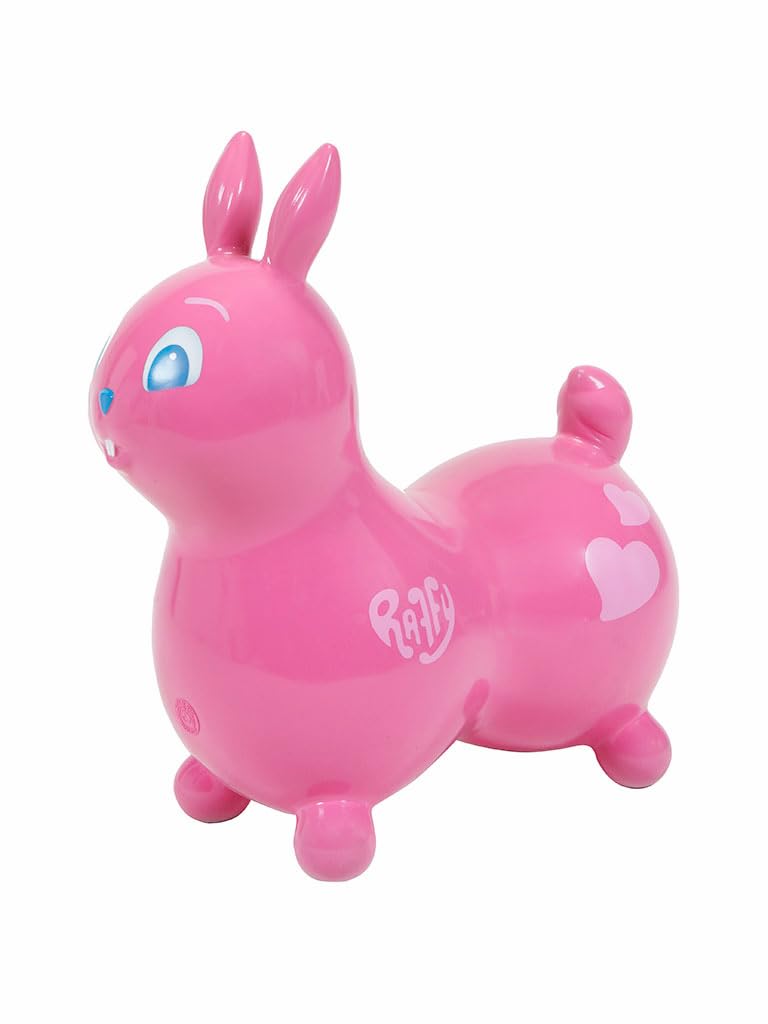 Gymnic Raffy Rose Inflatable Jumping Rabbit for Children 3+, ride-on toy ideal for jumping, swinging and having fun in safety, promotes the development of balance, strength and coordination