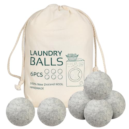 Wool Dryer Balls 6 Pack Reusable Laundry Drying Ball New Zealand Natural Fabric Softener Reduce Clothing Static and Wrinkles