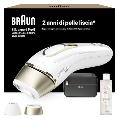 Braun Silk·Expert Pro 5 Epilatore Luce Pulsata, 2 Testine, Gel, PL5140 Oro