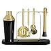 VonShef Premium Cocktail Shaker Barware Set with Display Stand, Includes Cocktail Kit: 16oz Shaker, Muddler, Bar Spoon, Hawthorne Strainer, 1oz Jigger and Recipe Book – Black and Gold