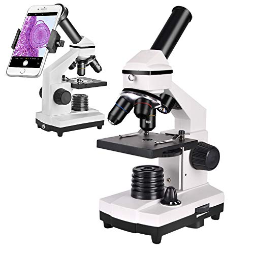 LANDOVE Compound Student Monocular Microscope with Smartphone Adapter,40X-640X Dual Light Optical Glass Lens All-Metal Microscope + Microscope 10x Eyepiece - Thumbnail 5