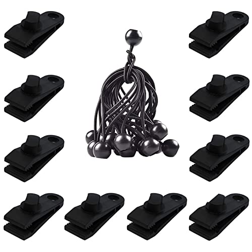 10Pcs Tent Clips 10Pcs Bungee Ropes Balls Outdoor Camping Canopy