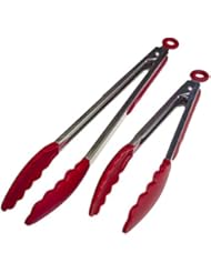StarPack Premium Silicone Kitchen Tongs (9-Inch & 12-Inch) - Stainless Steel with Non-Stick Silicone Tips, High Heat Resistant to 600Â°F, For Cooking, Serving, Grill, BBQ & Salad (Cherry Red)