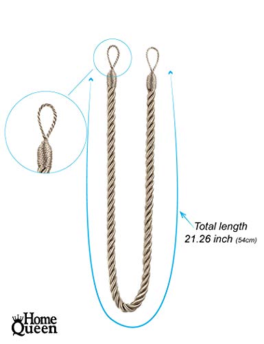 Home Queen Rope Tie Backs for Window Curtain with 4 Hooks, Hand Knitting Buckle Cord Drapery Holdbacks, 4 Pieces, Taupe - Thumbnail 6