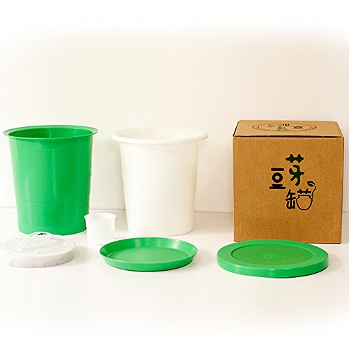 Seed Sprouter Pot,Big Capacity 8.27"x8.27"x8.4"Green Health Bean Sprouting Device 5 in 1:Inner+Outer bucket,Pressure plate,Lid,Tray and Counting Cup