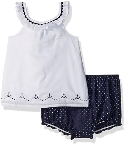 Nautica Baby Girls' Novelty Woven Top with Bottom Set, Sail White, 3/6 Months