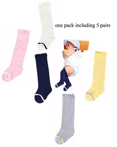 GZMM Baby Knee High Cotton Socks Infant Toddler Seamless Stocking 5Pairs Packs