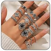 GYRMMUE 15 Pcs Stackable Joint Knuckle Rings Set for Women Crystal Carved Midi Rings Punk Finger Ring Boho Vintage Jewelry Gold Chunky Ring Set for Women