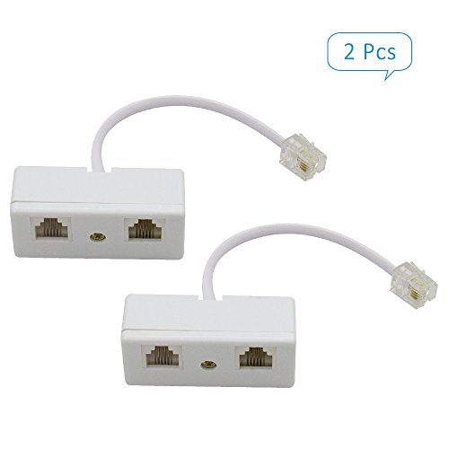 SHONCO 2PCS 2-Way RJ11 Telephone Plug to RJ11 Socket Adapter and Splitter for Landline Telephone