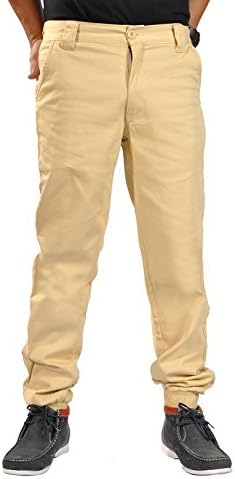 Men's Chino Zip Fly Button Jogger Pants (38,Khaki)