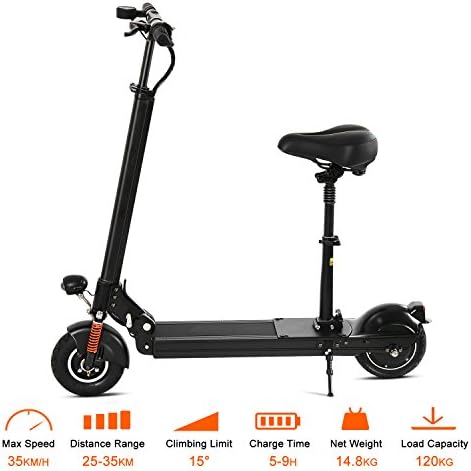 3-in-1 Electric Scooter with Seat, Black Adult Folding E-scooter with LCD Display, USB Charger, Headlight