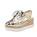 Latasa Womens Fashion Summer Spring Hollow-Out Square-Toe Lace-Up Platform Wedge Oxford Sandals