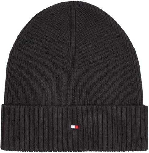 Tommy Hilfiger Herren Strickmütze Flag Cotton Beanie mit Kaschmir, Schwarz (Black), Einheitsgröße thumbnail 1
