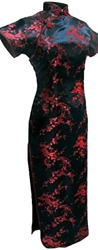 UK Stock Women's Black Burgundy Long Qipao
