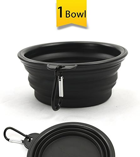 Collapsible Dog Bowl - Food Grade Premium Quality Silicone Dish for Dog Cat - 1 Bowl, Carabiner Included - Portable Foldable Expandable Cup for Food &amp; Water, BPA Free - in Colors (Black)