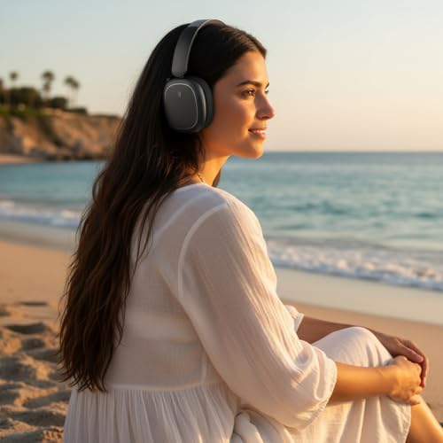 HeadCore ND905-ANC Auriculares Inalámbricos de Diadema Bluetooth 5.4 Cancelación de Ruido Activa 40H Autonomía Bajo Potente Cascos con Micrófono para Llamadas Almohadas Magnéticas Negro