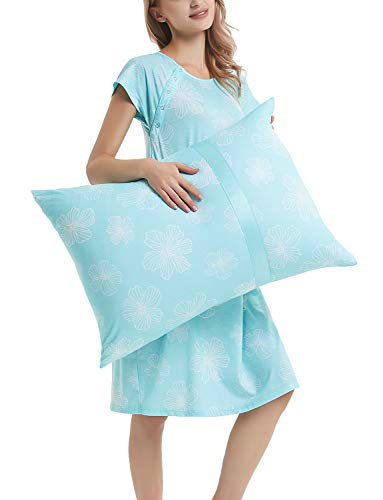 GINKANA Maternity Labor Delivery Gown Hospital Nightgown Nursing Nightdress with Matching Pillowcase - Thumbnail 7