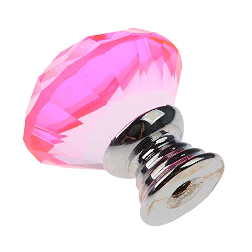 Cabinet Knobs,YIFAN 10Pcs 30mm Crystal Glass Diamond Shape Cabinet Knobs Cupboard Drawer Pull Handles - Pink