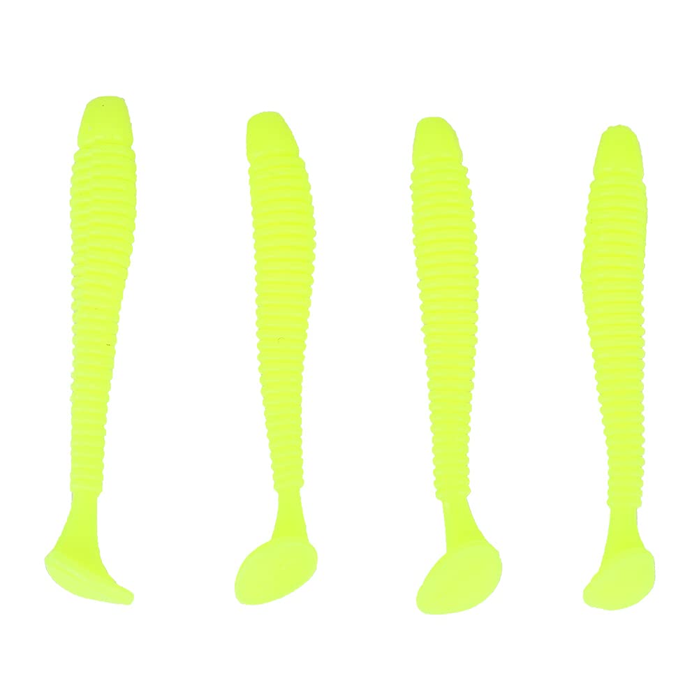 Fishing Lure, 50 Pcs Soft Plastic T Tail Grub Worm Bait 5cm Yellow Freshwater Saltwater Compatible for Pier Boat Anglers Beginners Professionals