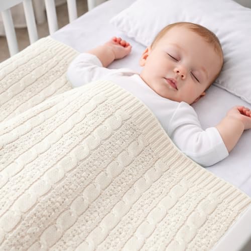 Manta para Bebê em Tricot 100% Algodão Macia, Respirável e Aconchegante Enxoval Luxo Recém-Nascido Menino Menina (Areia)