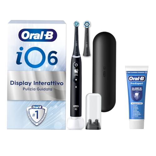 Oral-B Spazzolino Elettrico Ricaricabile iO 6N Nero, 1 Spazzolino Elettrico, 2 Testine Di Ricambio, Custodia Da Viaggio + 1 Dentifricio Oral-B Pro Expert, Pulizia Denti Efficace