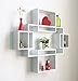 HAO ALWAYS DO BETTER Set of 5 Cubes with Free Extra Jewellery Hooks Interlocking Wall Shelf, Intersecting Squares Wooden Floating Shelf, Wall Mounted Horizontally or Vertically Display Shelves,White