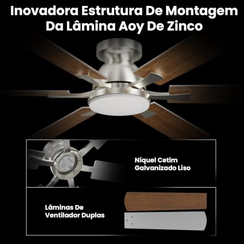 Airwit Ventilador de Teto Silencioso com Controle Remoto, Bivolt 127V/220V, 132,08cm, 3 Cores de Luz, 6 Velocidades e Função Reversa