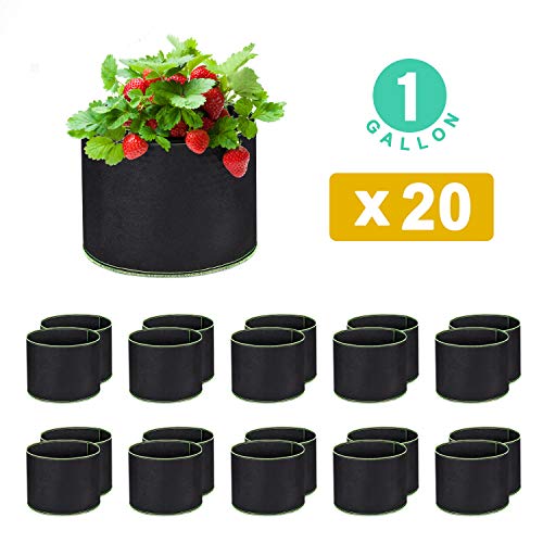 WOHOUS 20-Pack 1 Gallon Plant Grow Bags Heavy Duty Aeration Fabric Pots Thickened Nonwoven 1 Gallon Fabric Pots Plant Grow Bags (20, 1 Gallon)