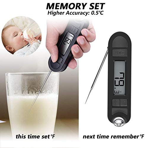 JDgoods Digital Instant Read Meat Thermometer with Super Long Folding Probe Calibration Function for Kitchen Cooking Food Candy, BBQ Grill, Smokers, Milk, Yogurt, Jam